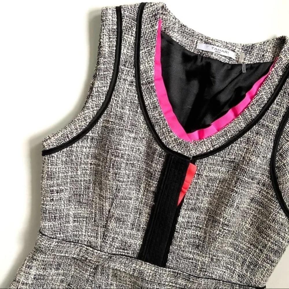 Tahari tweed dress with pops of neon color sz 20